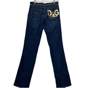 Dolce And Gabanna  Women's Jeans sz 10 34"Inseam  Preppy Logo Straight Cut Gold
